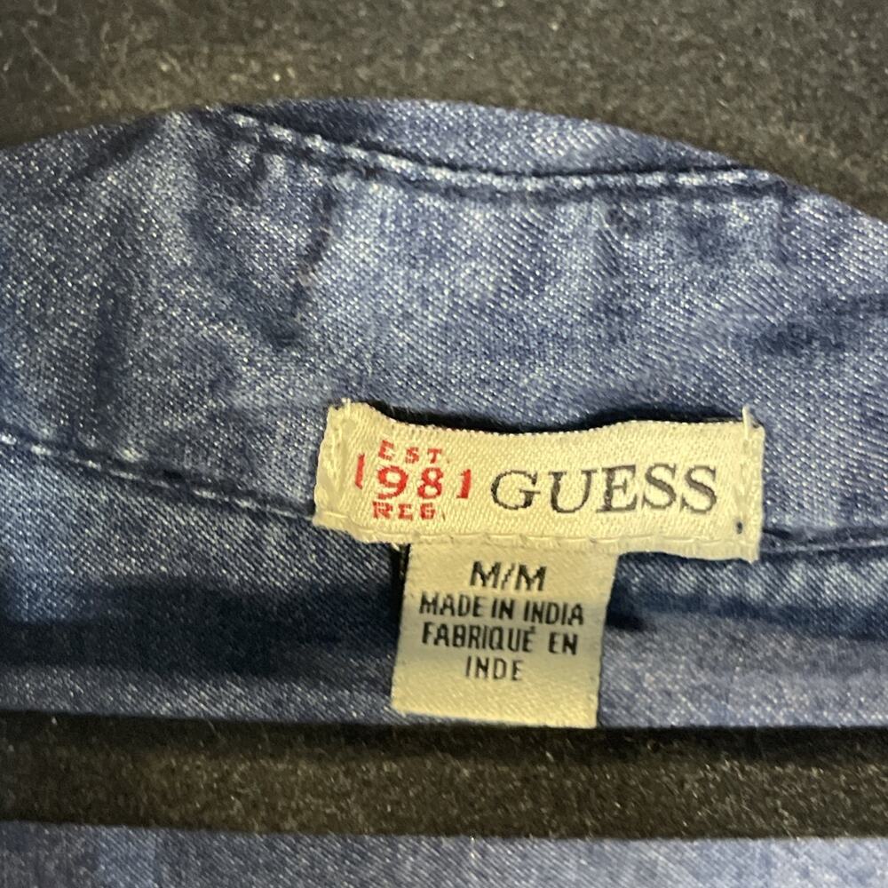 Guess Womens Button Down Roll Tab Sleeves Blue 100% Cotton Midi Dress Medium - Picture 4 of 9